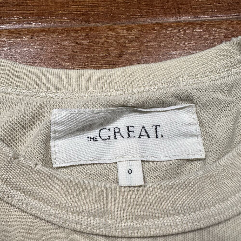 THE GREAT. Beige Cotton Tee with White Swan Graphic - Picture 11 of 13
